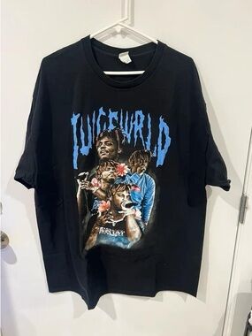 Black Graphic Short-Sleeve Tee with Blue Artwork